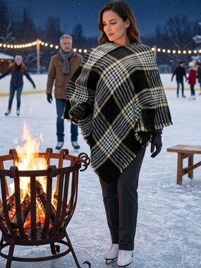 Lava Accessories Neutral Tone Fringe Poncho Wrap